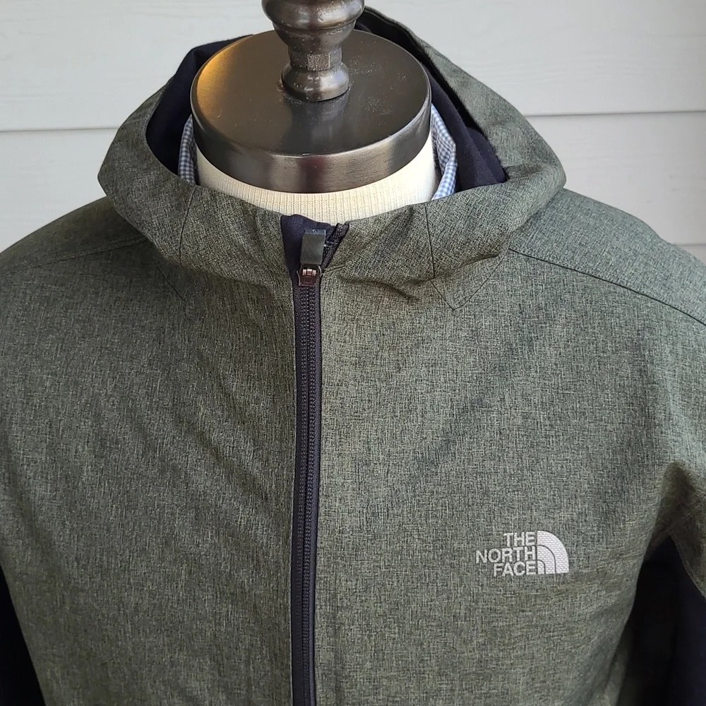 THE NORTH FACE Dark Green Black Polyester Shell Sz L Mens Hooded Full Zip Jacket